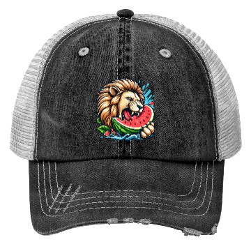 Discover Lion Enjoying a Juicy Watermelon Trucker Hats