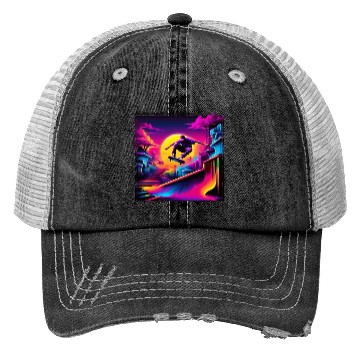 Discover AI Airbrushed Synthwave Skate Scene Trucker Hats