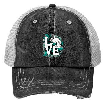 Discover Chameleon Lizard Love Green Teal Text Design Trucker Hats