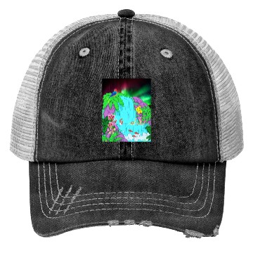 Discover Northern Lights Waterfall Serenity with Swimmers Trucker Hats