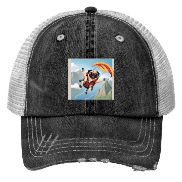 Discover A pug skydiving Trucker Hats