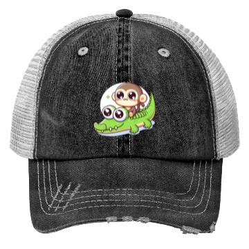 Discover Cute monkey rides crocodile Trucker Hats