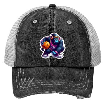 Discover Cool Funky Gorilla Slammin' Basketball Trucker Hats