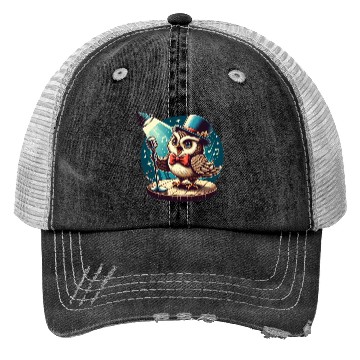 Discover Cute Owl With A Hat Singing Karaoke Trucker Hats