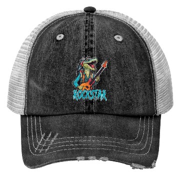 Discover Rockstar Reptile Musician with Electric Guitar Trucker Hats