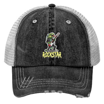 Discover Rockstar Reptile Musician with Electric Guitar Trucker Hats