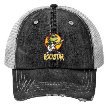 Discover Rockstar Reptile Musician with Electric Guitar Trucker Hats
