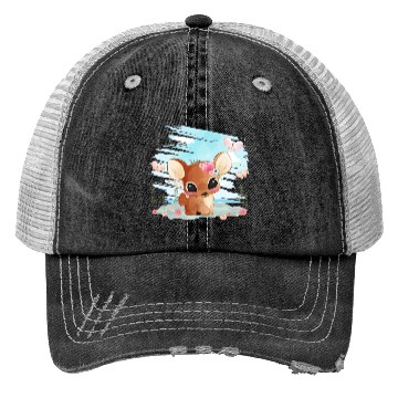 Discover Funny Deer Sitting On Sand At The Beach Trucker Hats