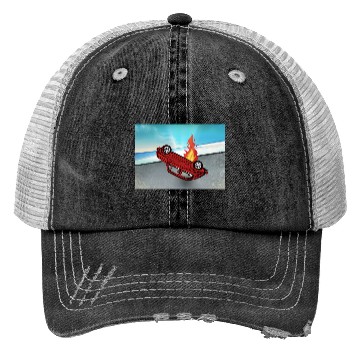 Discover Car overturned and smashed on fire on the road Trucker Hats