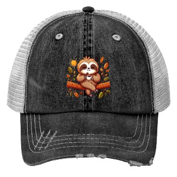 Discover Sloth drinking a cup of coffee Trucker Hats