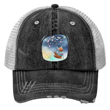 Discover Teddy Bear Up To Sky Using Butterfly Excited Trucker Hats