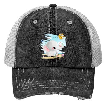 Discover Elephant Walking At Beach With 2 Birds Friends Trucker Hats