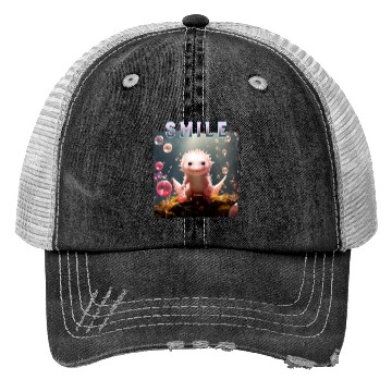 Discover Whimsical Axolotl with Bubbles Trucker Hats