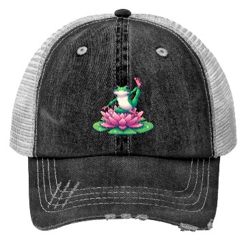 Discover Frog Yoga Meditation on Water Lily Trucker Hats