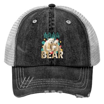Discover Mama Bear Gift Rose Flowers Mama Bear with 2 Cubs Trucker Hats