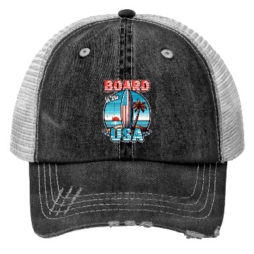 Discover Board in the USA Patriotic Summer Surfboard Trucker Hats