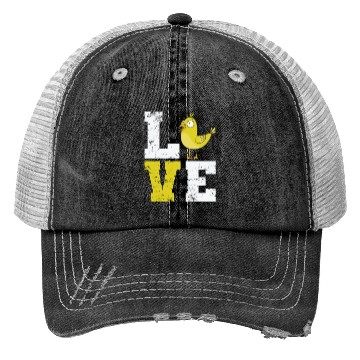 Discover Love lettering with Canary Bird Trucker Hats