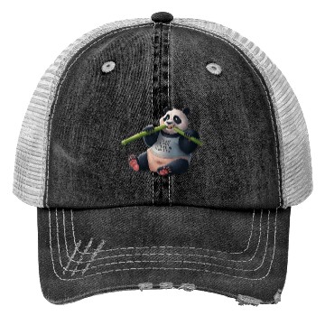 Discover Panda Paradise: Serene Panda Enjoying a Bamboo Fea Trucker Hats