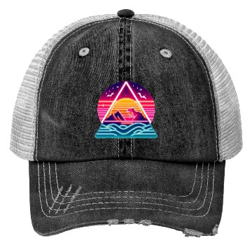 Discover Retro dinosaurs in the 80s triangle Trucker Hats