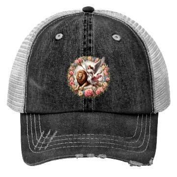 Discover Angel on a lion Trucker Hats