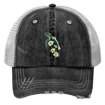Discover Nature Inspired Floral Sea Turtle with Tropical Fl Trucker Hats