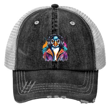 Discover Penguin in a helmet Trucker Hats
