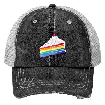 Discover Piece of rainbow cake with cream and cherry Trucker Hats