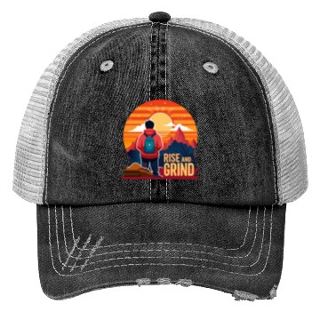 Discover Rise and Grind - Sunrise Hustle Motivation Trucker Hats