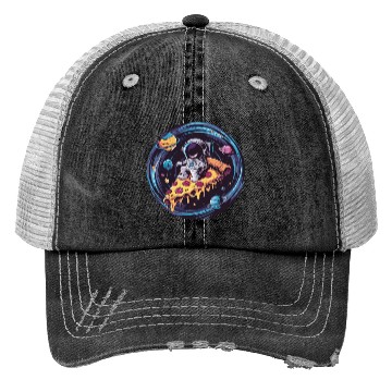 Discover Astronaut Weird Grin On Pizza in Space Trucker Hats