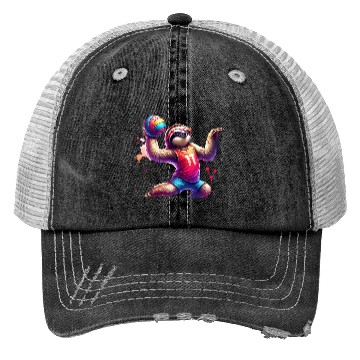 Discover Cool Sloth Volleyball Player Design Trucker Hats