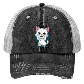 Discover Cute White Happy Surprise Cat Trucker Hats