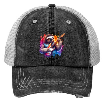 Discover Cool Sloth Guitarist E-Guitar Design Trucker Hats