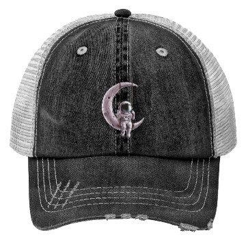 Discover Swinging Astronaut On The Crescent Moon Trucker Hats