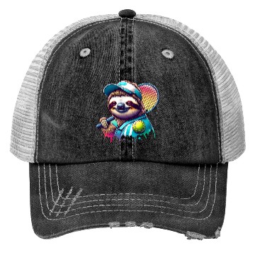 Discover Sloth Tennis Player Court Match Design Trucker Hats