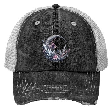 Discover Crescent moon in silver, with crystals and flowers Trucker Hats