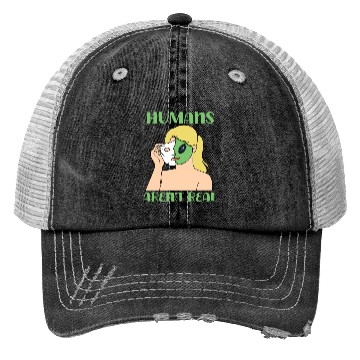 Discover "Humans Aren't Real", Funny Comic Space Alien Trucker Hats