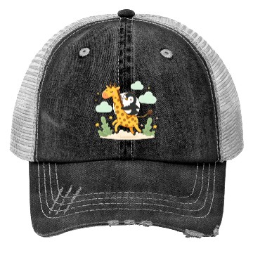 Discover Penguin rides giraffe Trucker Hats