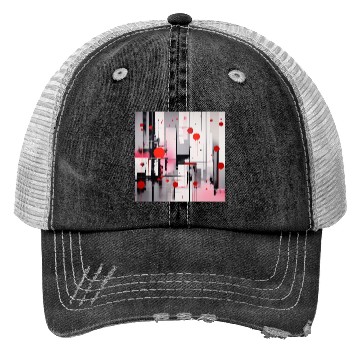 Discover Red Black Light Pink and Gray Dots and Lines Trucker Hats