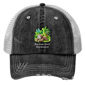 Discover Slow Down Steve! Sloth and Turtle Walking Slowly Trucker Hats
