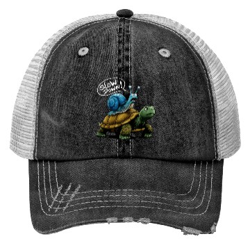 Discover Snail Riding a Turtle Funny Animal Friends Trucker Hats