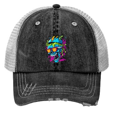 Discover 80's skull, retro vibes Trucker Hats