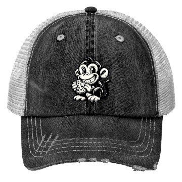 Discover Chimpanzee with Cookie Monochrome Design Trucker Hats