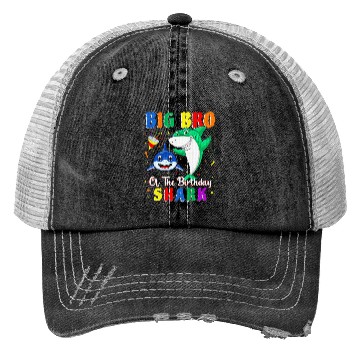 Discover Big Bro Of The Shark Birthday Family Birthday Trucker Hats