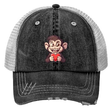 Discover Adorable Monkey Holding a Heart - Cute and Trucker Hats