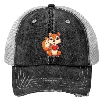 Discover Adorable Squirrel with Red Heart Illustration Trucker Hats
