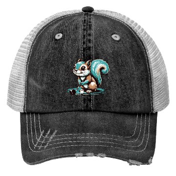 Discover Cute cartoon squirrel playing golf Trucker Hats