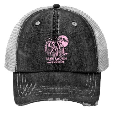 Discover Live Laugh Lesbian Funny Raccoon Lesbian LGBTQ Trucker Hats