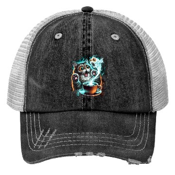 Discover Hilarious Scared Cat and Ghost Fish Design Trucker Hats