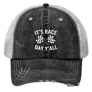 Discover Drag Racing Racetrack Checkered Flag Race Day Trucker Hats