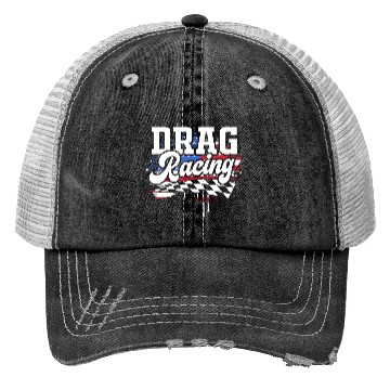Discover Racetrack Car Racing Lover US Flag Drag Racing Trucker Hats